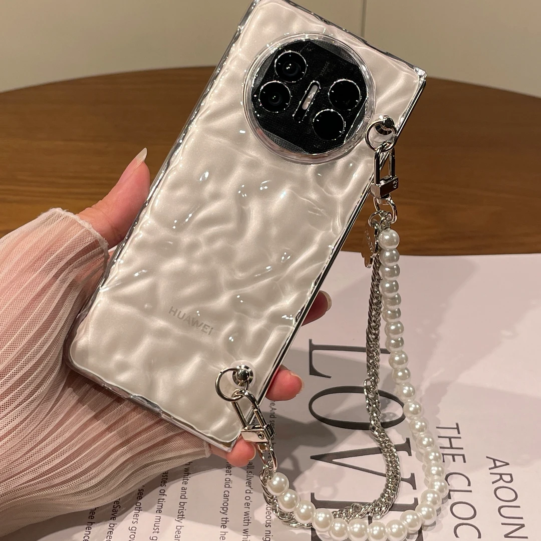 用华为matex5折叠屏手机壳matex6适用波浪纹透明凉感x3斜挎手提链