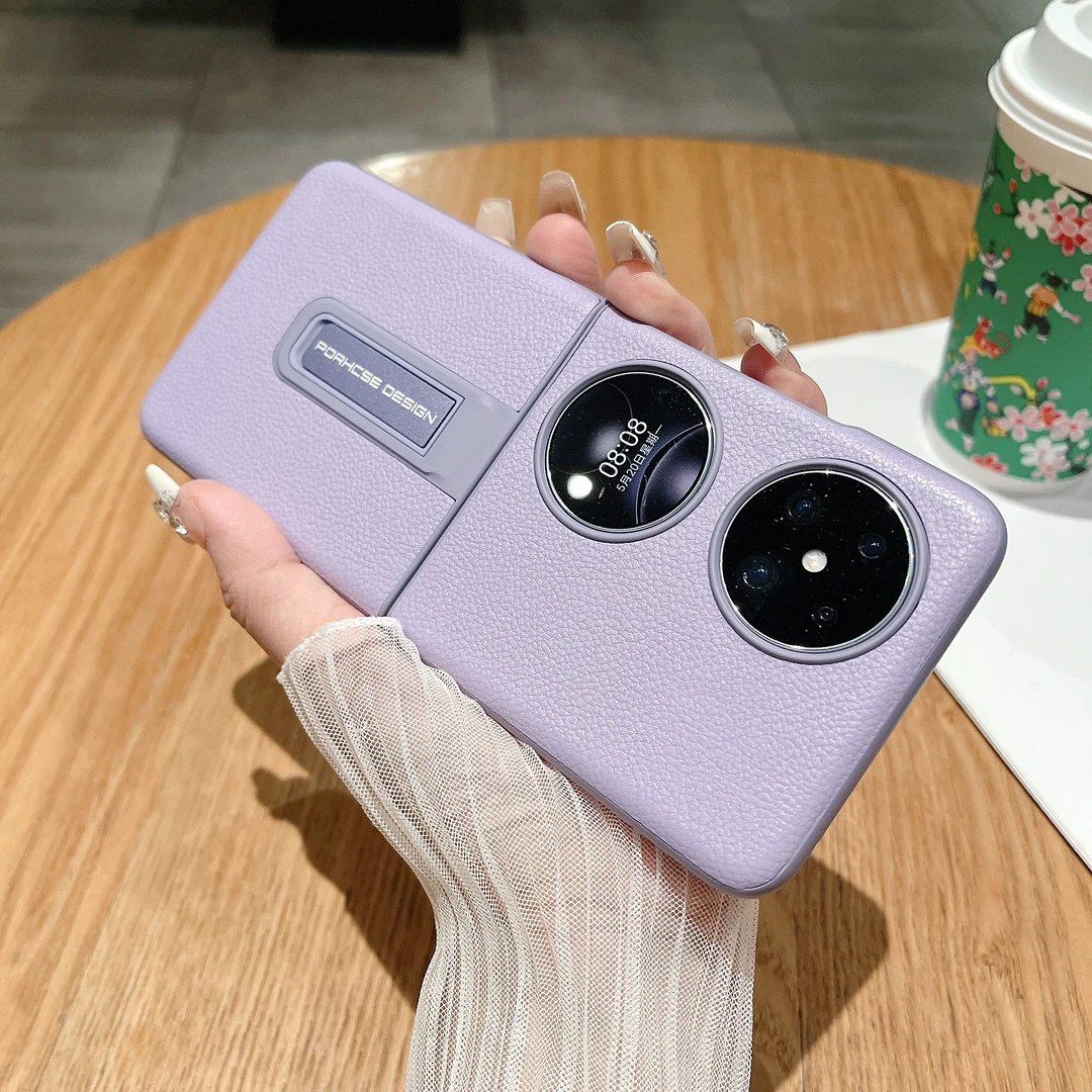 适用华为pocket2手机壳荔枝皮纹小米mixflip创意隐形支架purax