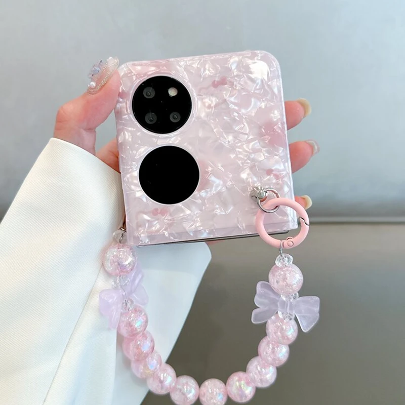 适用华为p50pocket手机壳pocketS贝壳纹pock带手链pocket2宝盒