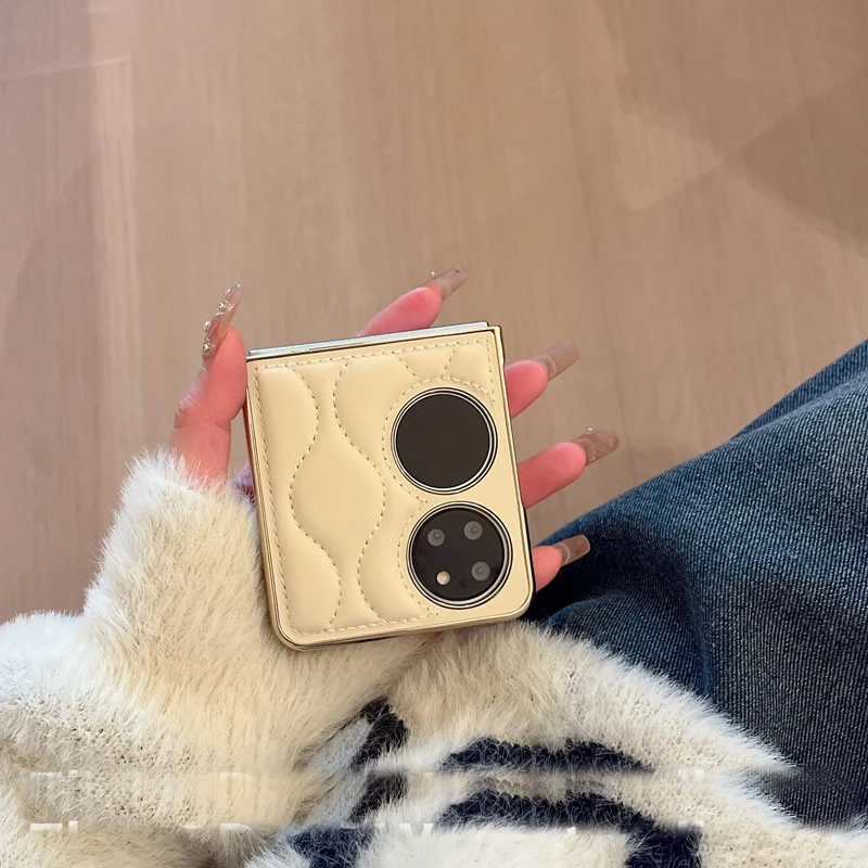 高级感羽绒服菱格适用华为pocket2手机壳p50pockets皮质奢华潮牌