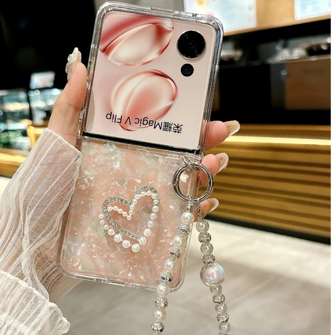 适用荣耀Magic V Flip手机壳贝壳纹爱心手链超薄magicvflip