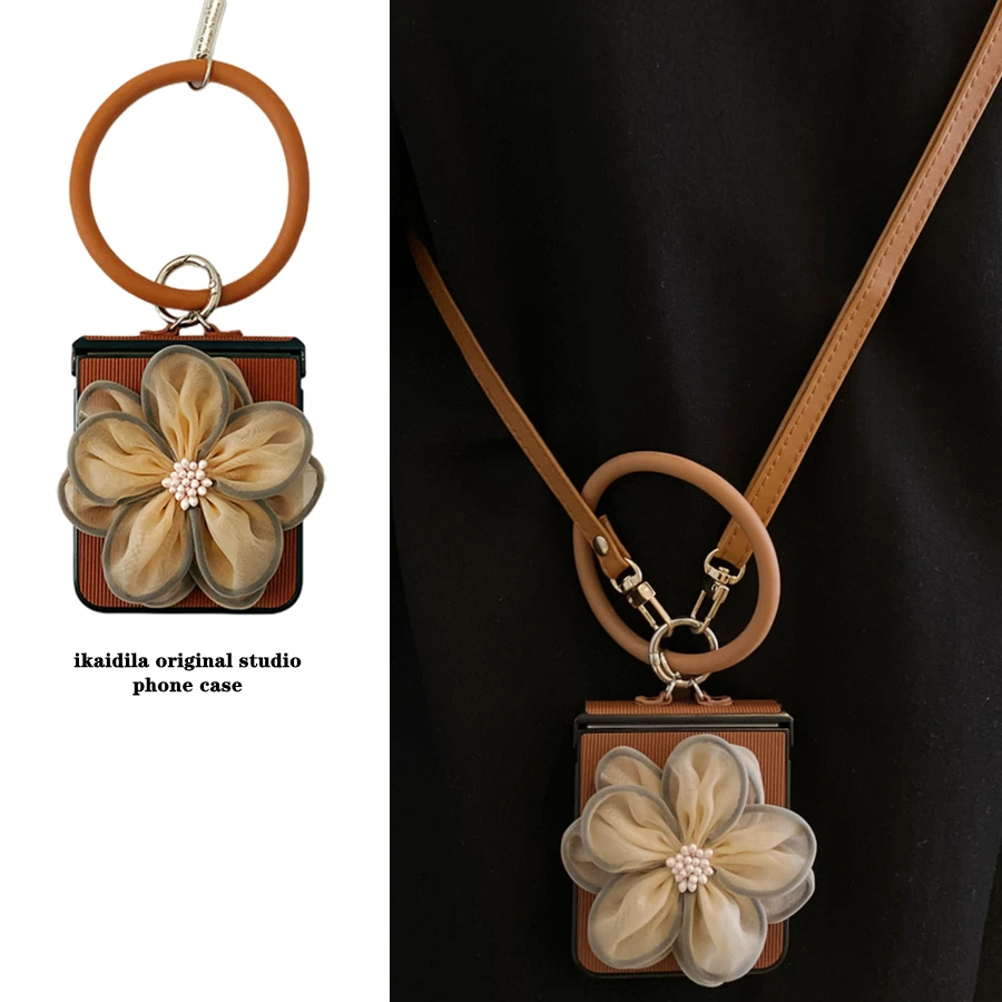 小众ins花朵复古风手环适用小米mixflip手机壳荣耀Magicvflip华为