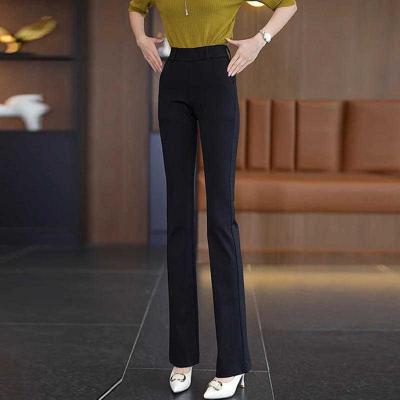 西装喇叭裤女春秋2023新款小个子修身显瘦显高垂感休闲黑色微喇裤