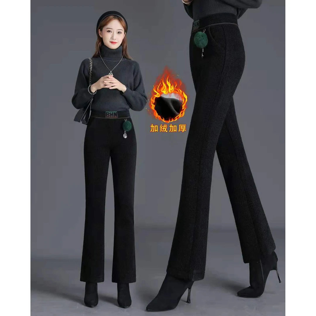 雪尼尔微喇裤女秋冬新款高腰灯芯绒女裤子加绒加厚直筒裤显瘦长裤