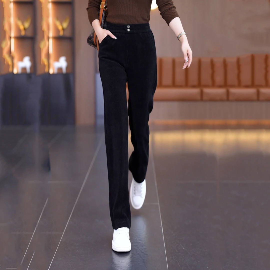 窄版阔腿裤女秋季2023秋冬裤子高腰显瘦宽松直筒翡丽绒女士休闲裤