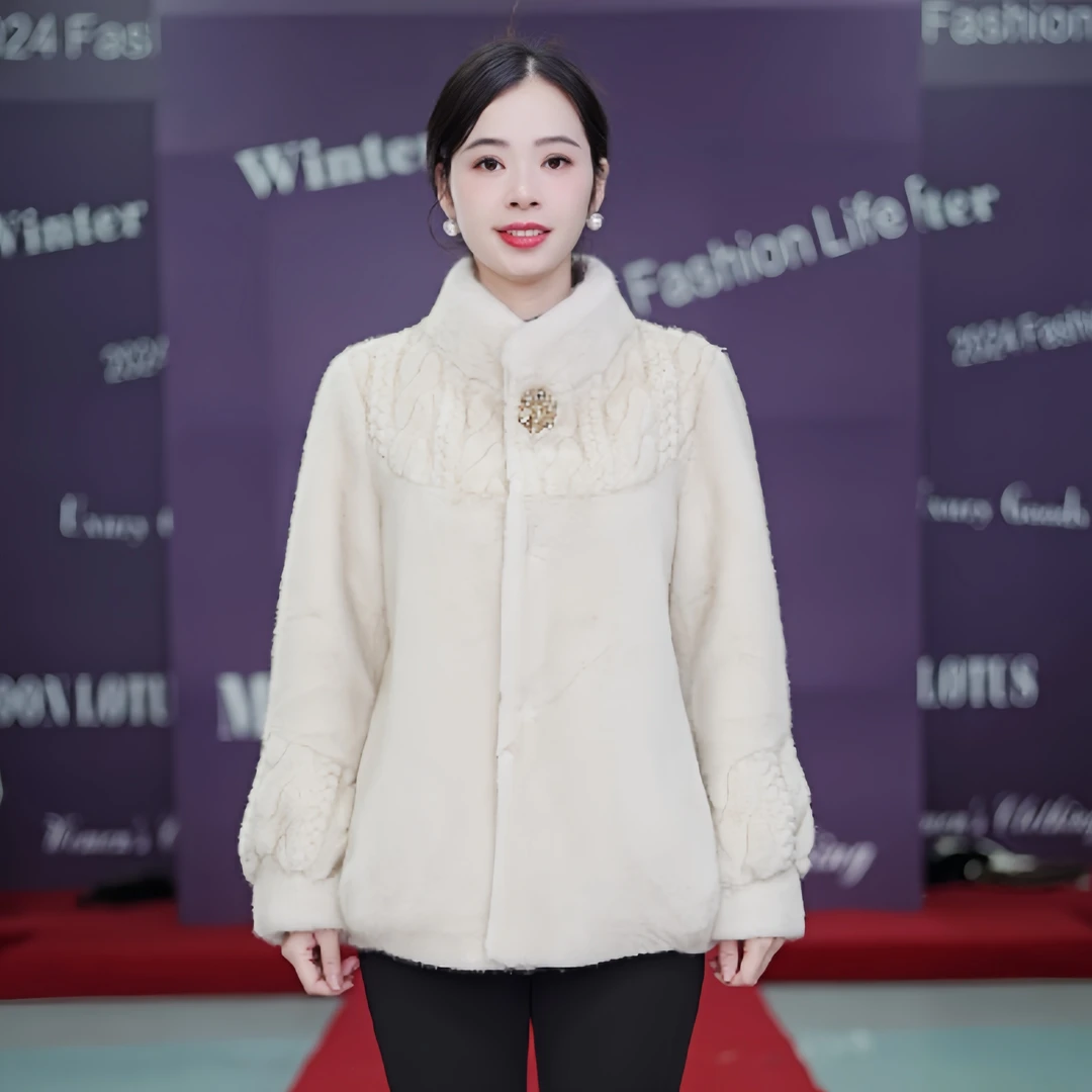 1090时尚百搭洋气气质冬季休闲皮毛一体显瘦上衣女外套无