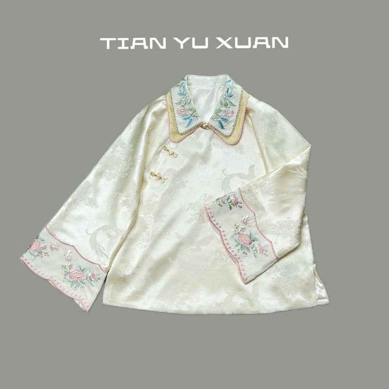 『云苓』2024原创设计师款新中式风格复古重工绣花棉款长袖上衣