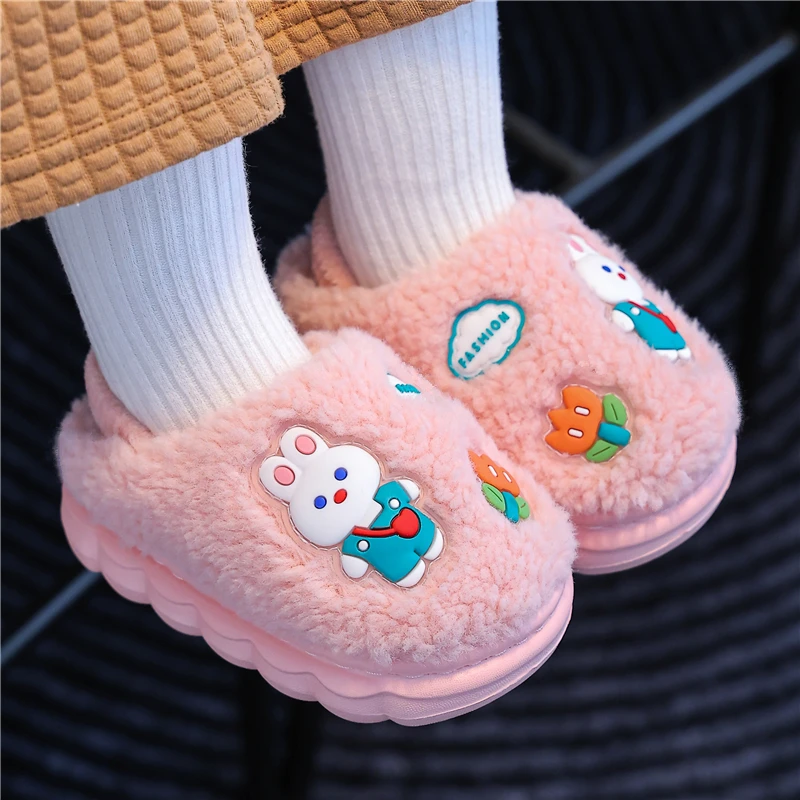 儿童秋冬季棉拖鞋女童宝宝毛毛绒卡通防滑家居中小童小孩棉拖鞋男