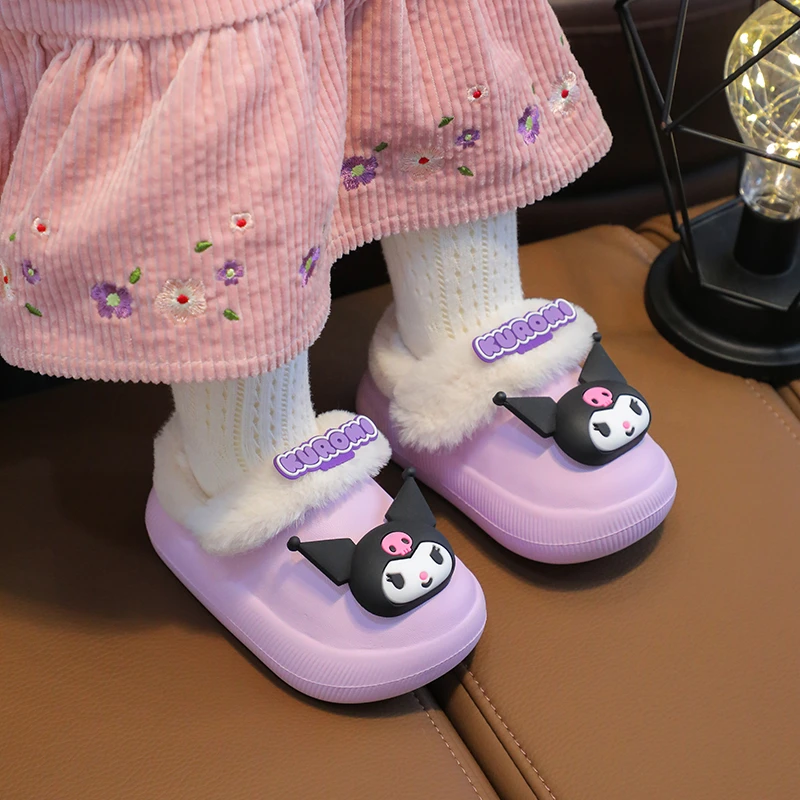 防水外穿保暖儿童拖鞋冬季女孩可爱库洛米hellokitty加棉防滑女童