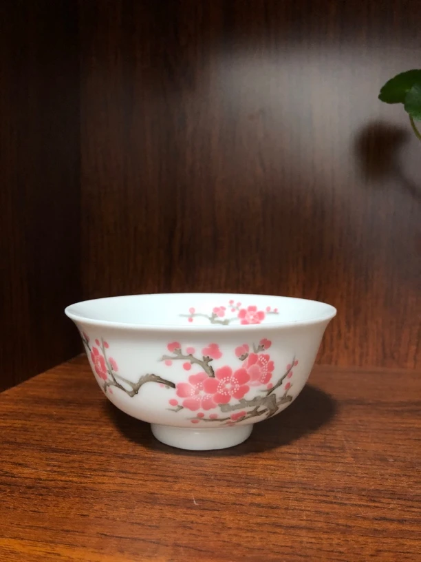 醴陵高温瓷釉下五彩手绘双面梅花饭碗库存清仓微瑕（暗点缩釉