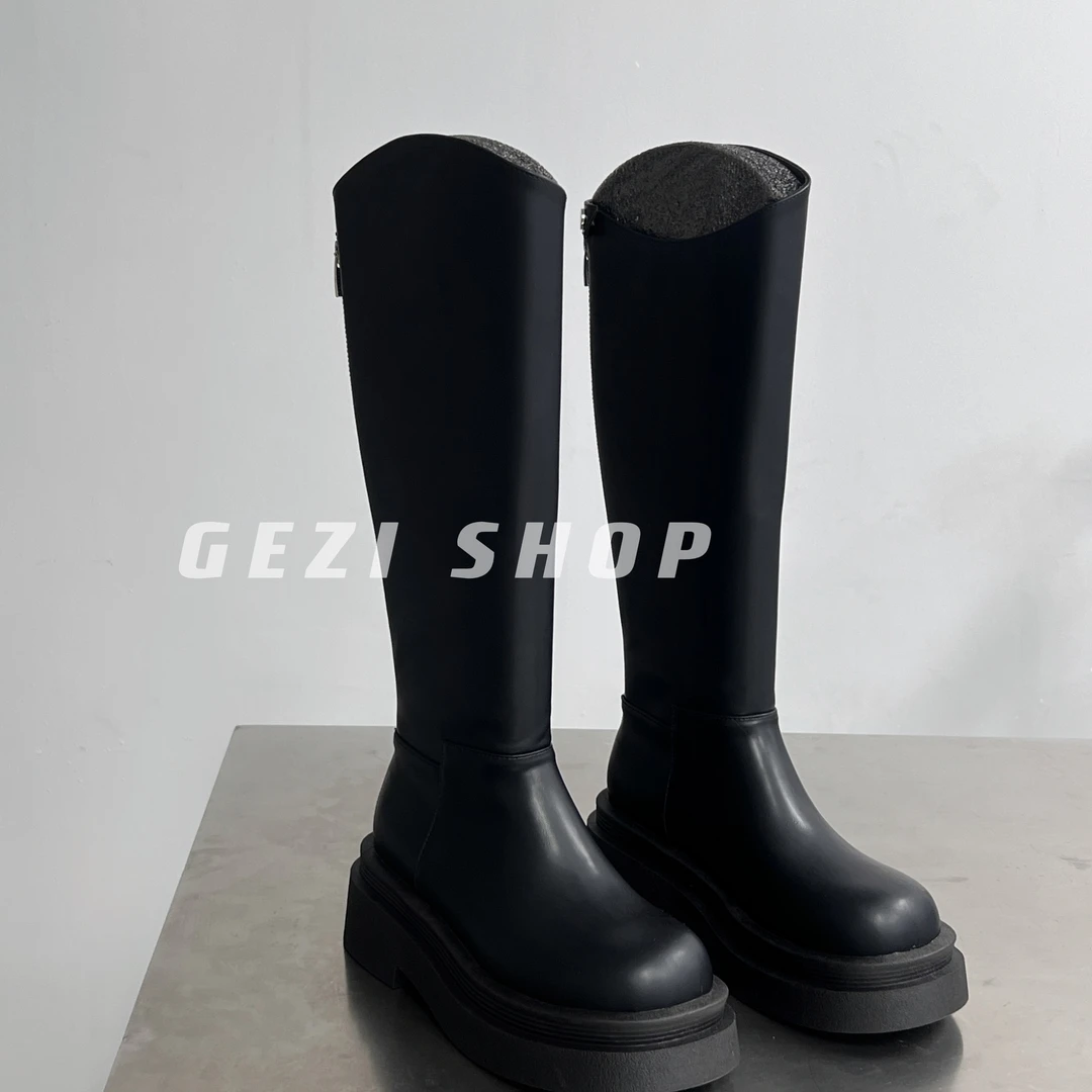 鸽子SHOP【骑士】轻奢风秋季新款长筒靴时尚百搭厚底圆头个性长靴