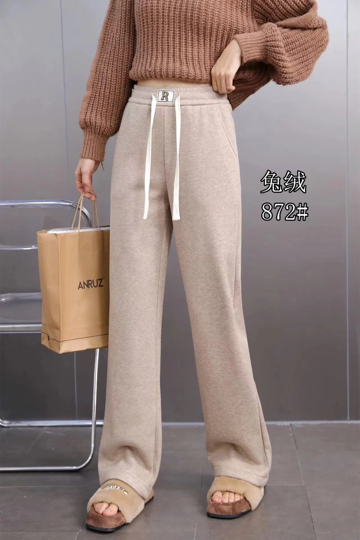 2023秋冬季节新款加绒加厚高腰松紧腰直筒裤（防兔绒）#872