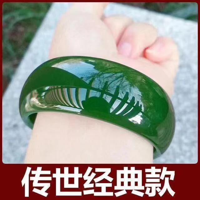 非金属手镯 妈妈手镯女款菠菜绿手镯天然手串加宽绿色旺夫手镯