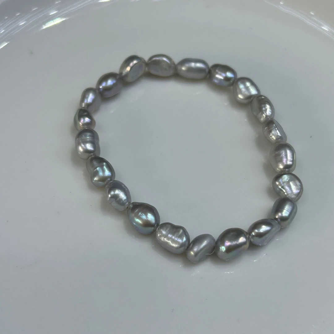 巴洛克异形淡水珍珠手链女真多麻灰色天然珍珠手串时尚气质百搭潮