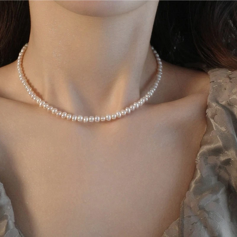 天然淡水珍珠项链女锁骨链轻奢简约气质百搭款强光精致小米珠颈链
