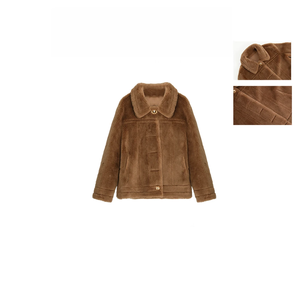 名媛风皮毛羊胎毛一体外套10110IX343W0004-L