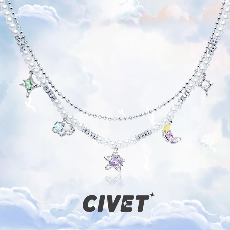 合金项链 CIVET原创梦落星月项链多巴胺颈链甜酷百搭双层锁骨链女