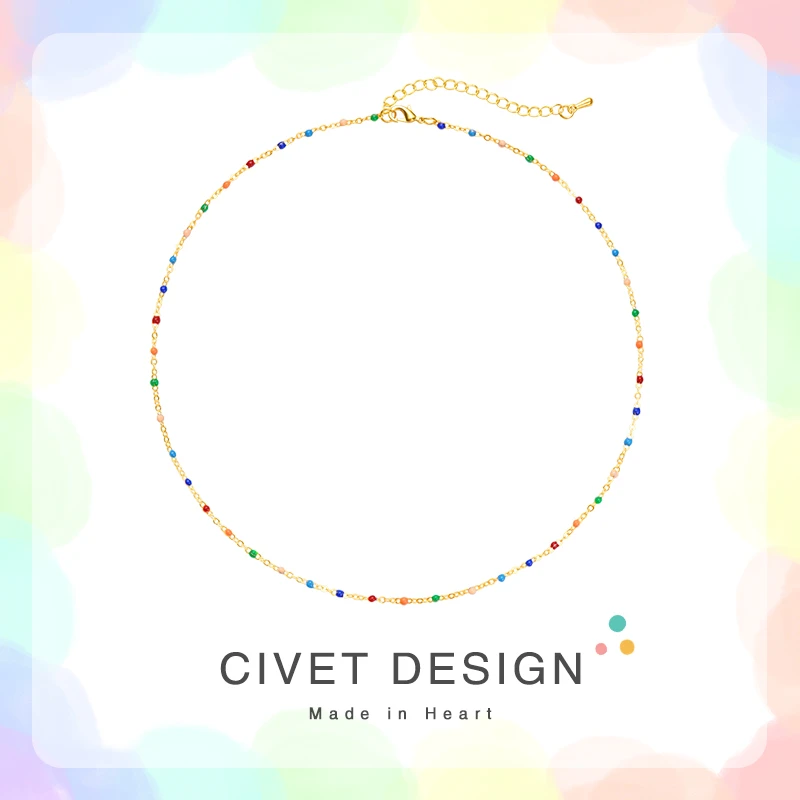 合金项链 清新可爱项链彩色串珠少女甜美百搭