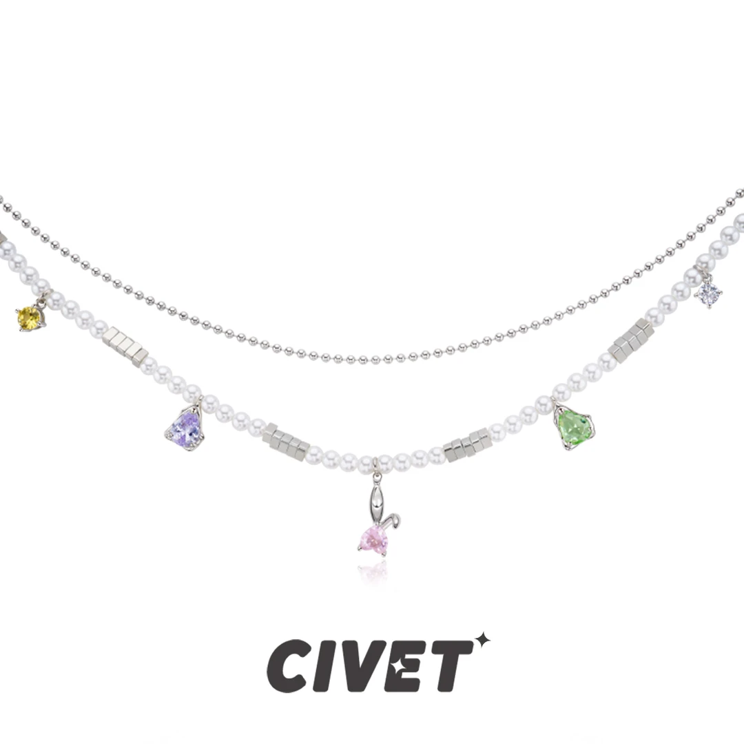 锆石（处理）夏日彩色锆石项链甜酷辣妹Y2K风格百搭设计锁骨链女