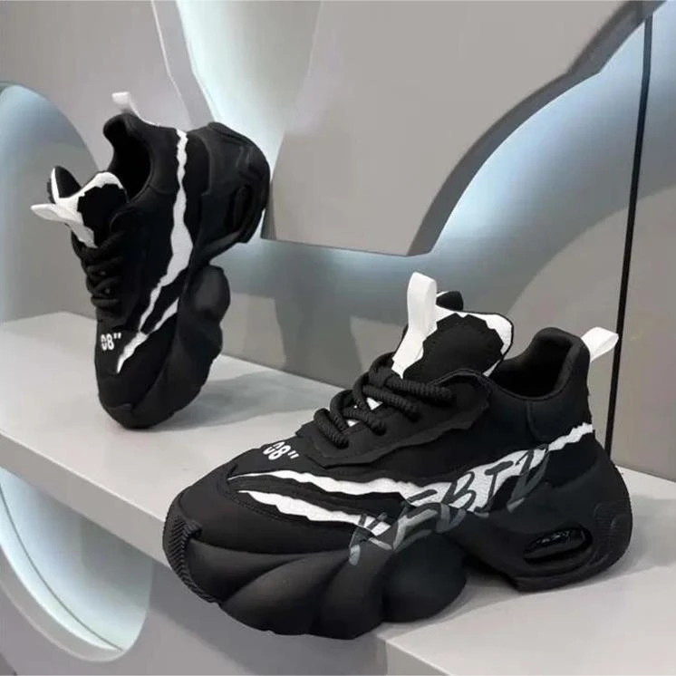 酷炫机车风老爹鞋冬季2023新款加绒保暖厚底增高男鞋网红抖音潮男