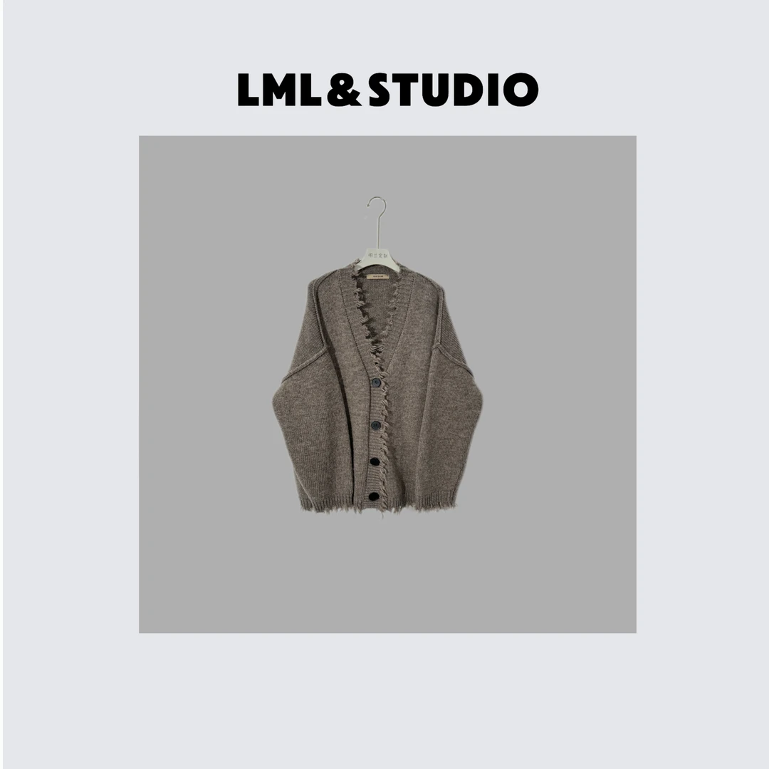 2024新款秋冬韩版慵懒风毛边V领破洞流苏毛衣针织外套百搭网红