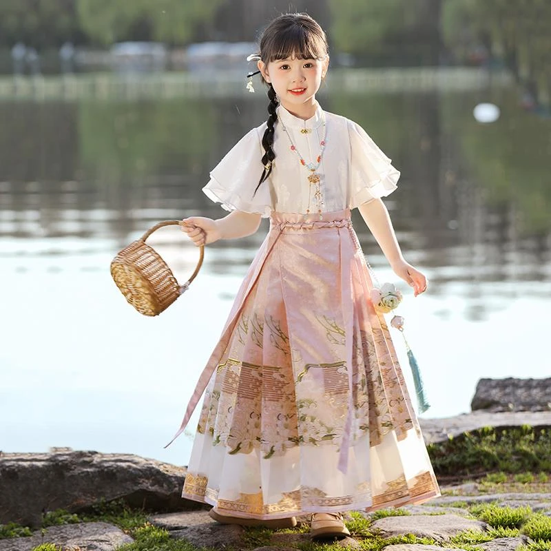 女童马面裙套装2024新款夏装儿童汉服古风中国风唐装女孩高端夏季