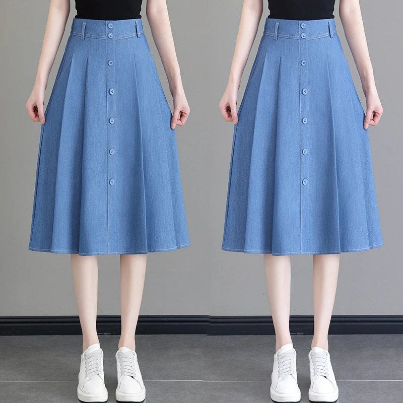 高端a字大摆牛仔半裙女2025夏季新款过膝高腰春夏显瘦洋气半身裙