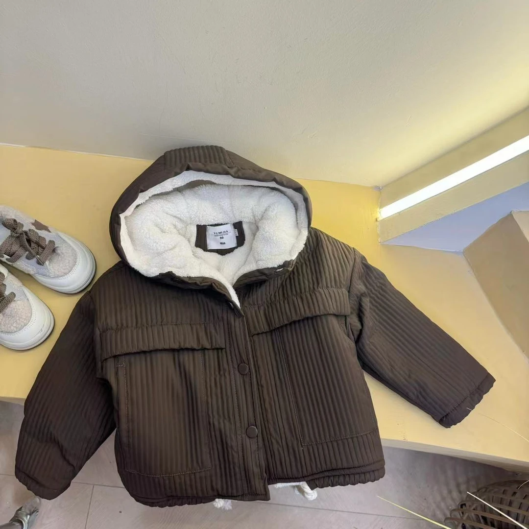 儿童外套加绒休闲休闲冬季秋冬韩版时尚加厚咖啡色韩系韩风