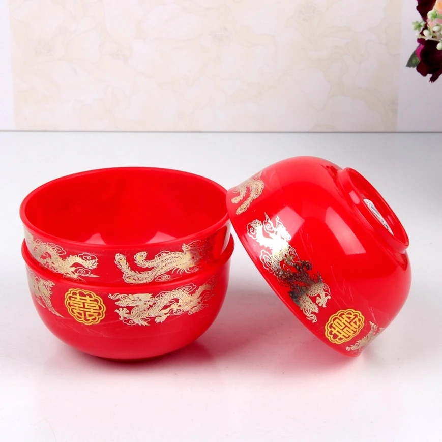 结婚大红色喜碗一对陪嫁婚礼塑料碗龙凤汤碗家用喜庆子孙碗回礼品