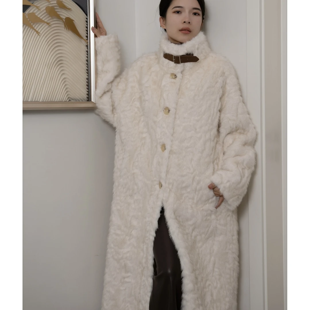 人造皮草 11中长款时尚百搭加厚秋冬女士宽松立领韩版外套