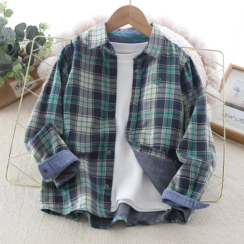 儿童2025春秋季新款衬衣中大童长袖衬衫薄款格子外套衬衫洋气休闲