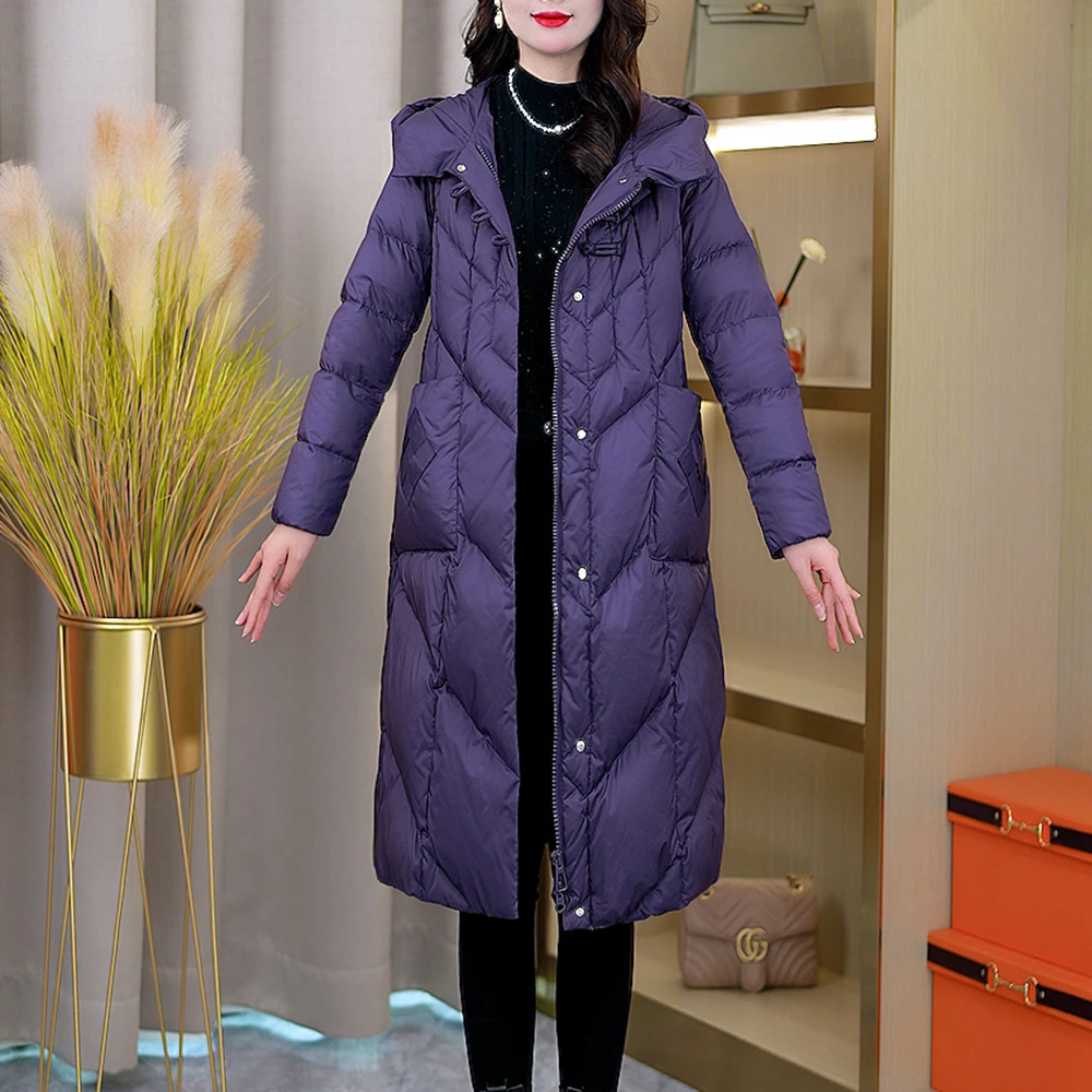 【FR定制】冬季新款时尚气质减龄百搭中长款连帽羽绒服W-28