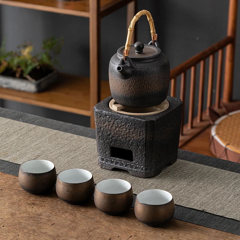 复古碳炉纯手工粗陶创意木炭家用煮茶炉烧水小茶炉橄榄碳核桃炭火