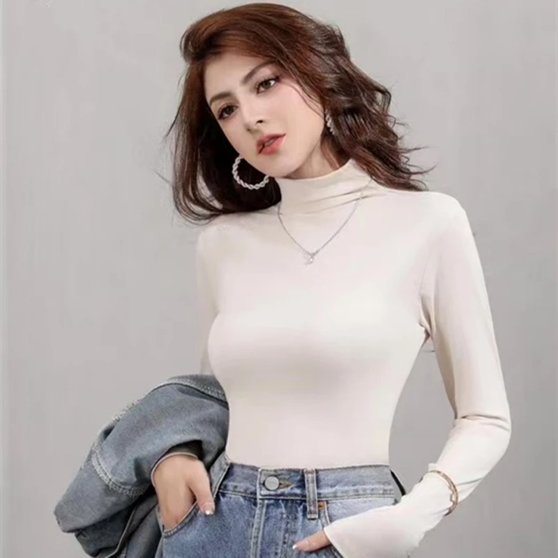 绵羊毛醋酸！亲肤透气自发热挺密不显肉半高领女士打底衫22135/AJ