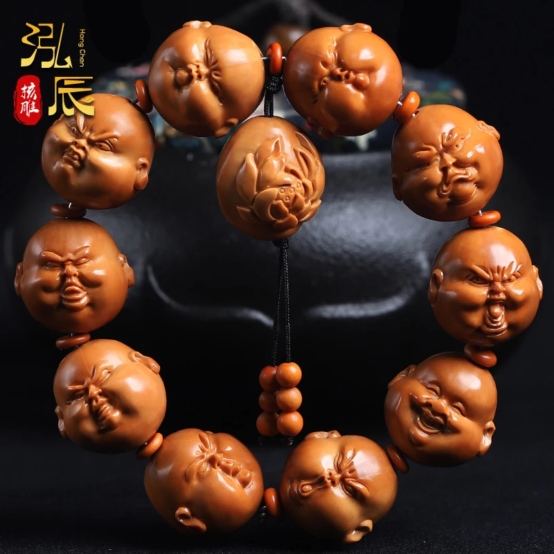 橄榄核手串胖子人生百态文玩核雕喜怒哀乐手工雕刻十分开心手链