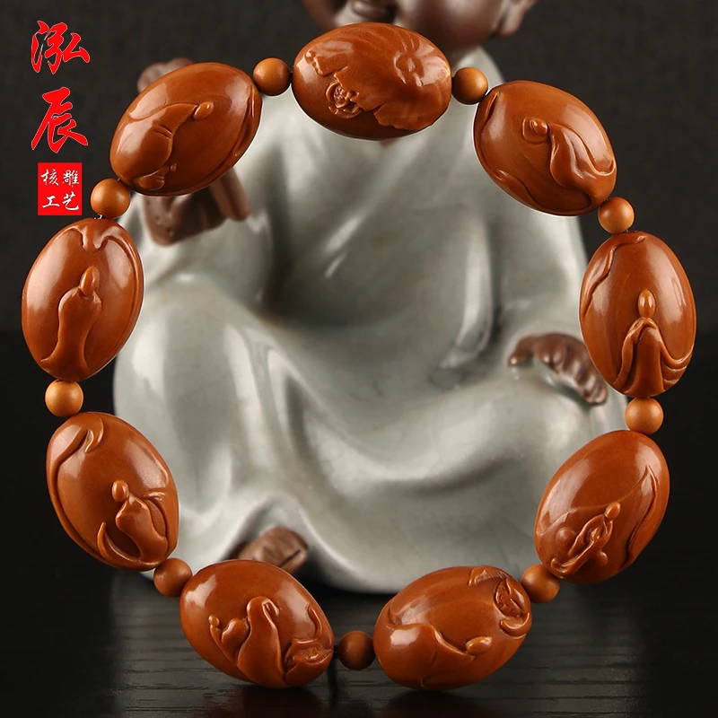 橄榄核手串铁核无相佛1.9大籽手工浮雕橄榄胡核雕文玩把件情侣