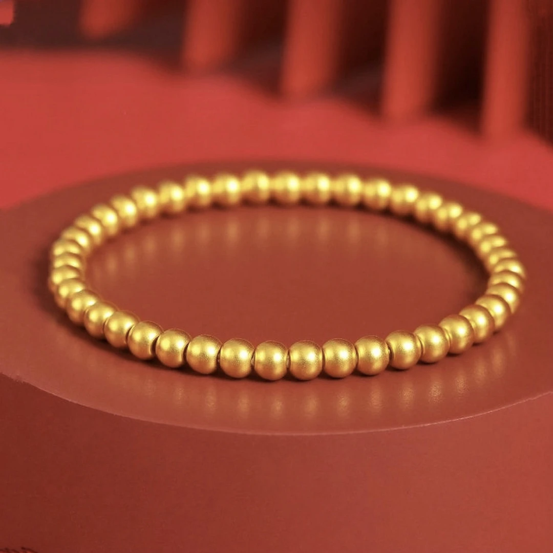 铜合金手链 新款小众圆珠手链女女款金色时尚素款气质百搭首饰