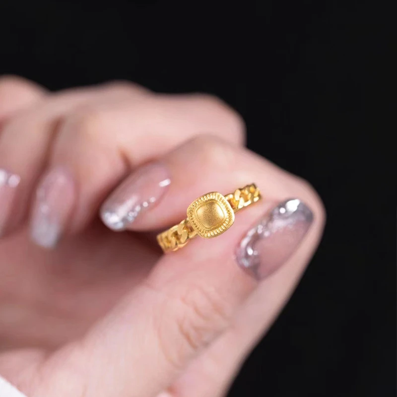 铜合金戒指 复古小面包方糖戒指女小众设计感镂空链条项链颈链