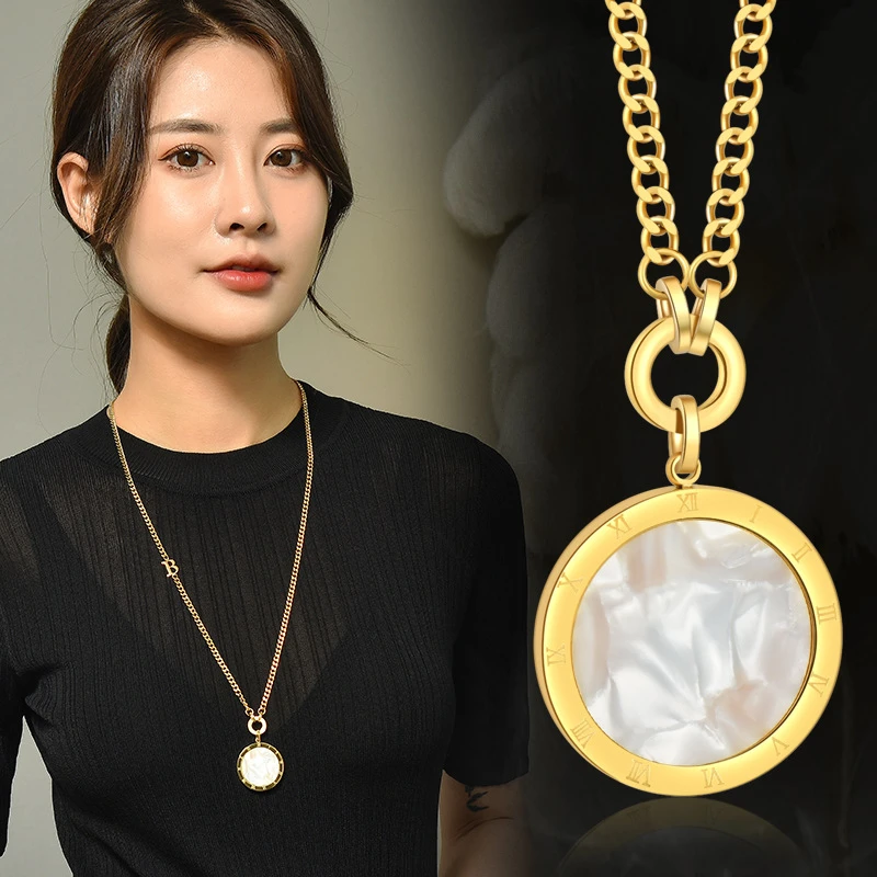 钛钢项链 钛钢几何圆双面长款项链环保时尚百搭秋冬毛衣链