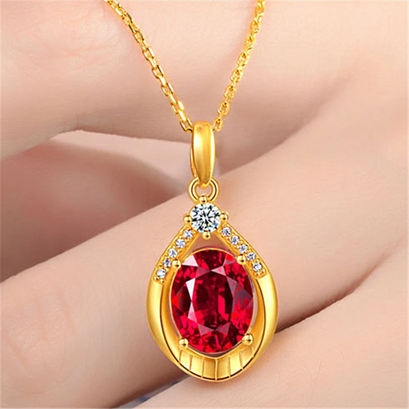 铜合金项链 新款红色水滴吊坠项链女高级女士吊坠锁骨链节日礼物