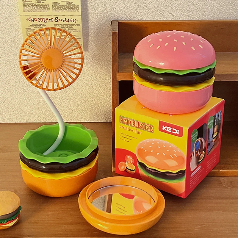 生日礼物汉堡美妆镜小风扇USB充电式办公室桌面静音520情人节礼物