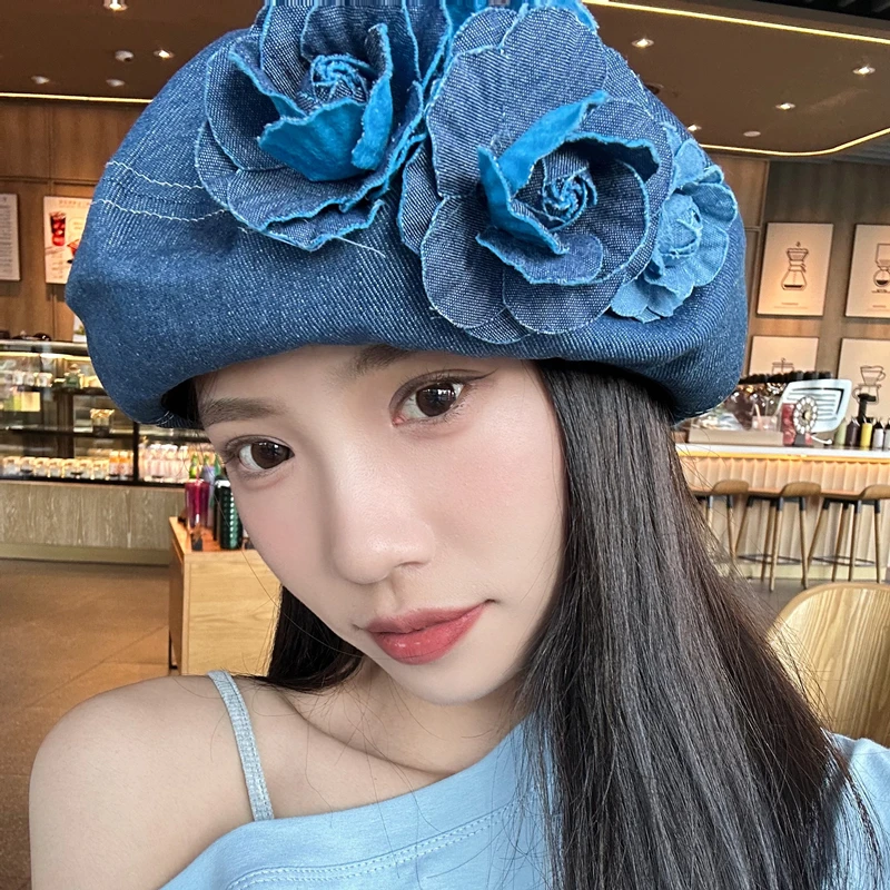 【章鱼梦】立体花朵小众贝雷帽子女显脸小大头围云朵蓓蕾画家帽百搭