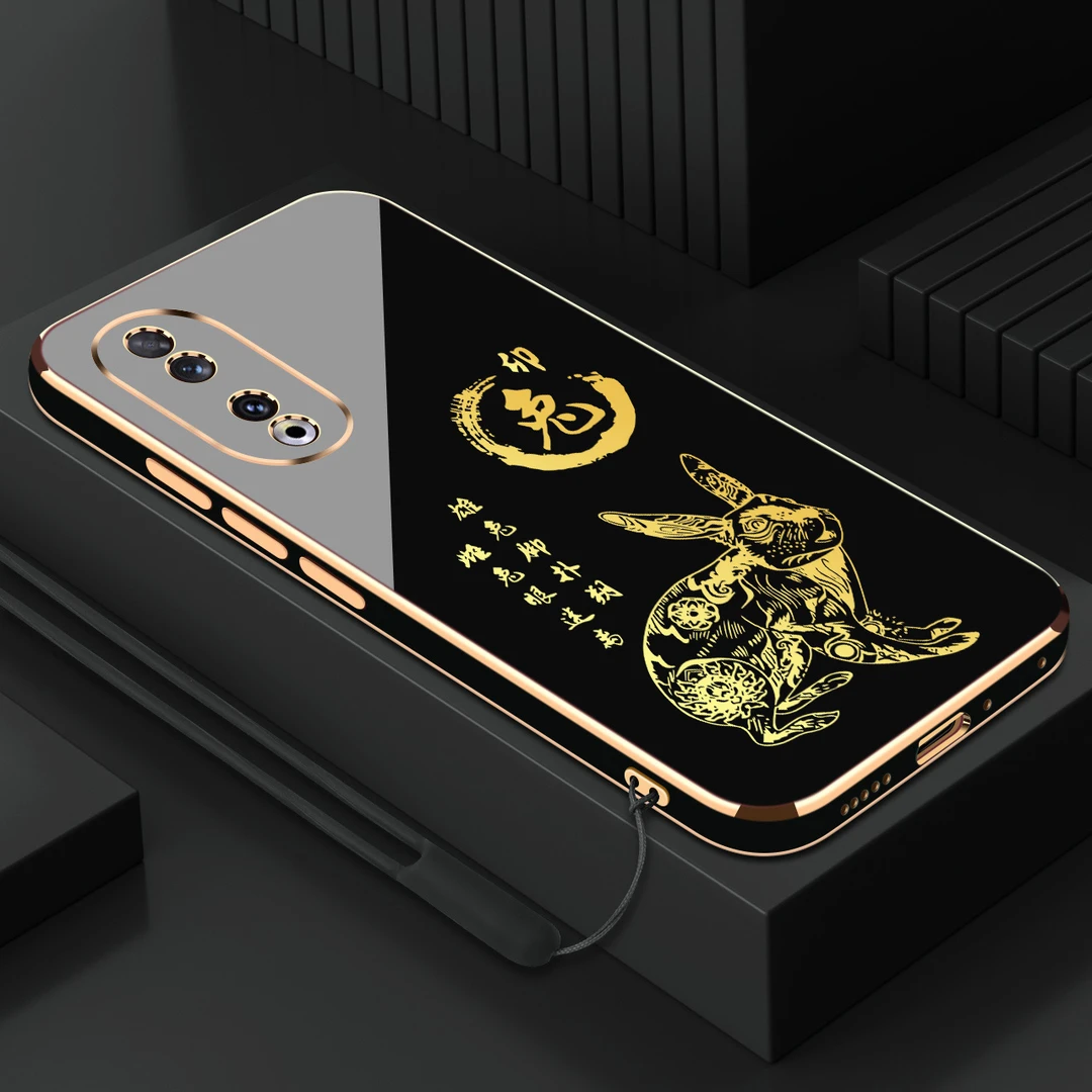 华为荣耀90电镀手机壳十二生肖直边国潮硅胶全包边软壳防摔保护套