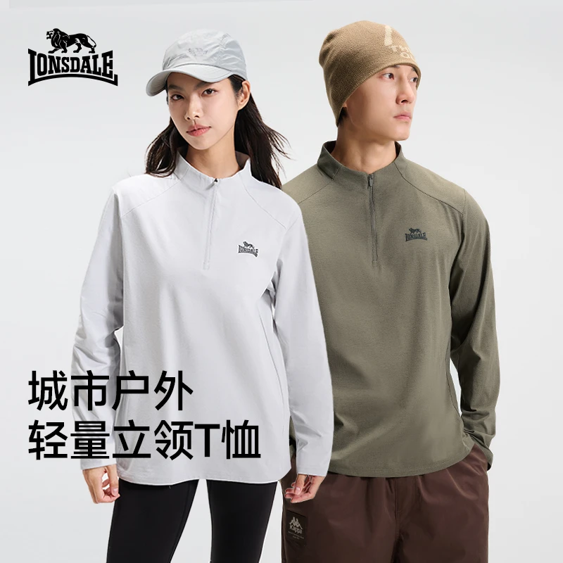 龙狮戴尔简约半高领内搭长袖T恤女2024秋季新款半拉链简约纯色男t