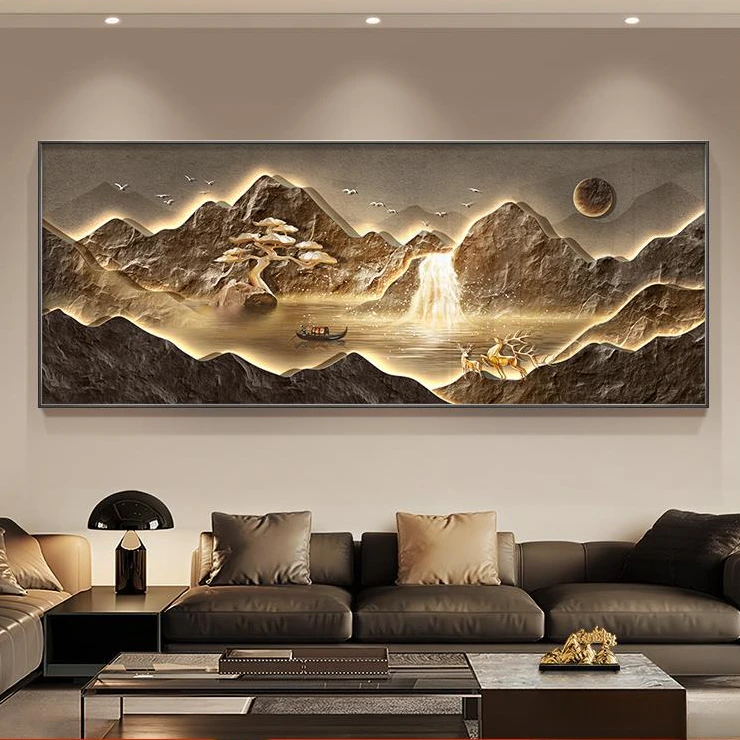 聚宝盆客厅装饰画山水画背有靠山图沙发背景墙挂画轻奢高级感壁画