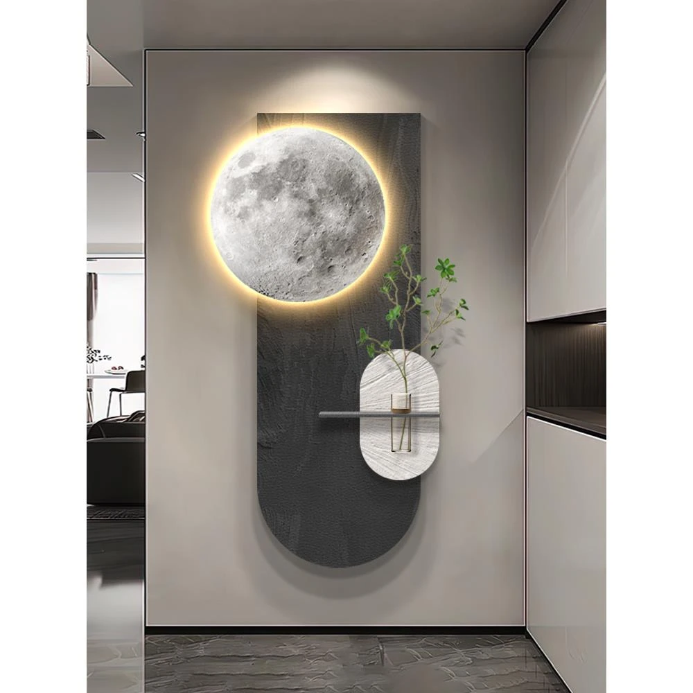 高级感水培绿植入户门玄关装饰画简约现代月球壁画高端走廊挂画