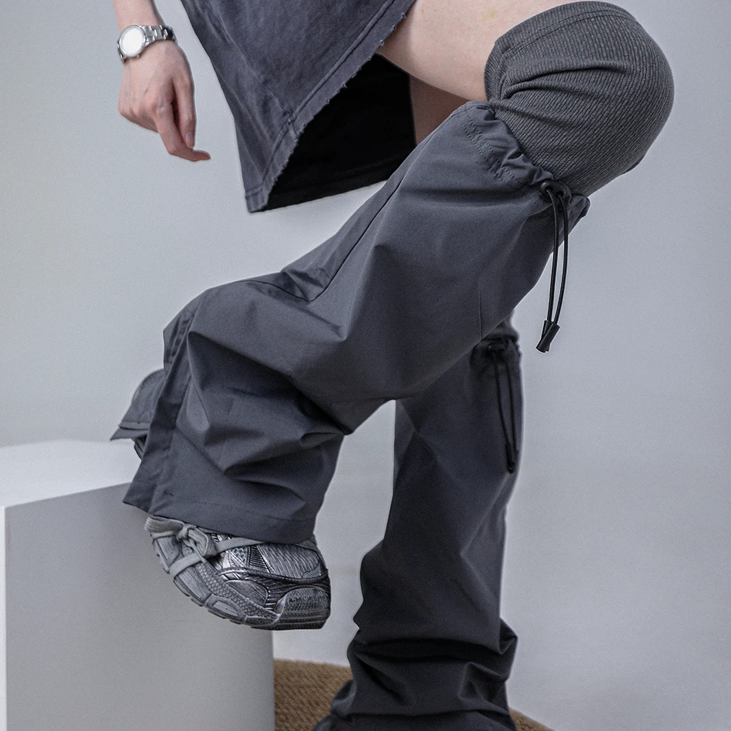 新款灰色针织拼接抽绳机能风机车风y2k千禧辣妹腿套袜套女ins潮