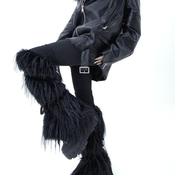 原创粗绳绑带毛绒ro暗黑朋克风y2k辣妹腿套袜套女ins潮