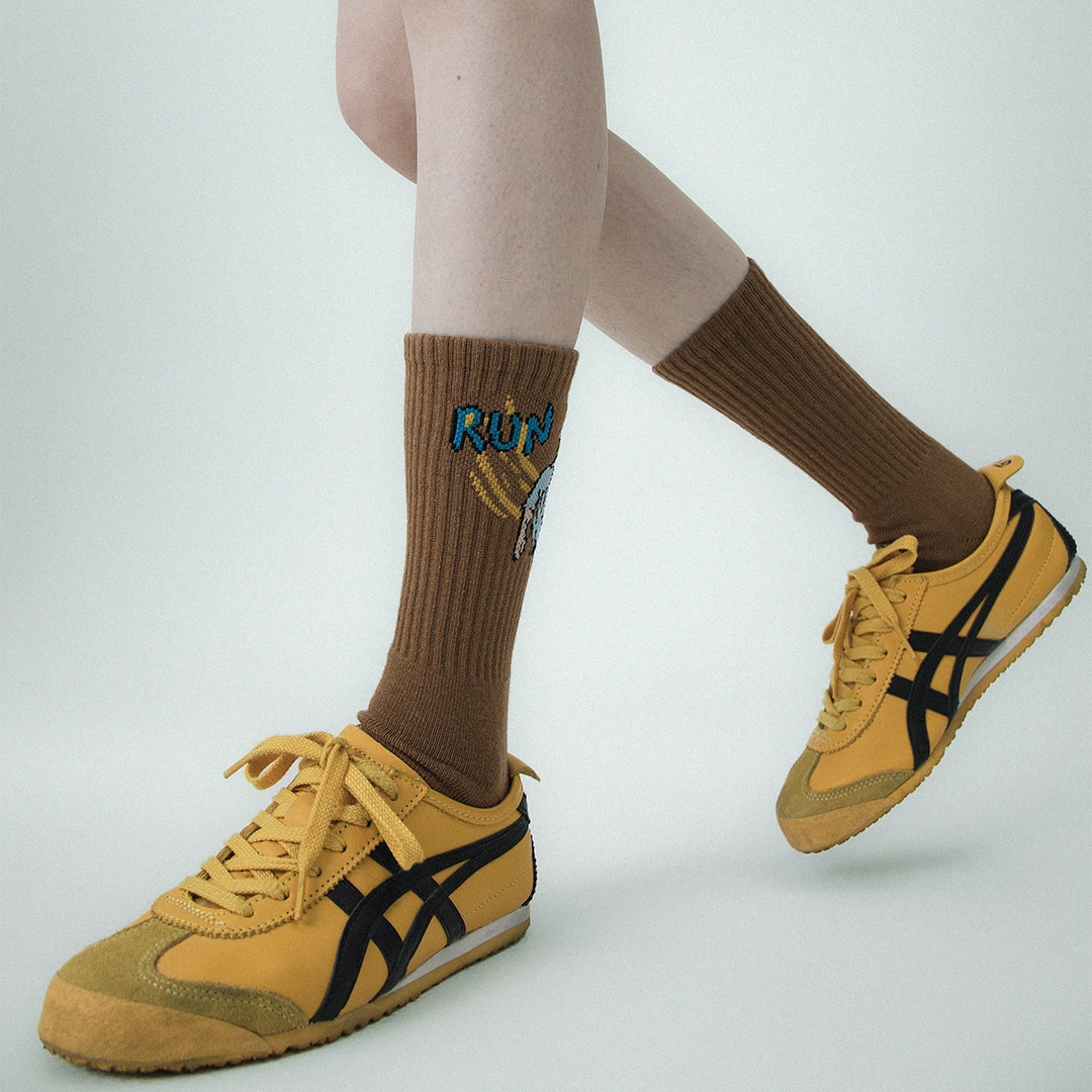 棕色卡通人像多巴胺加厚棉质毛巾递底中筒袜子男女堆堆袜ins潮