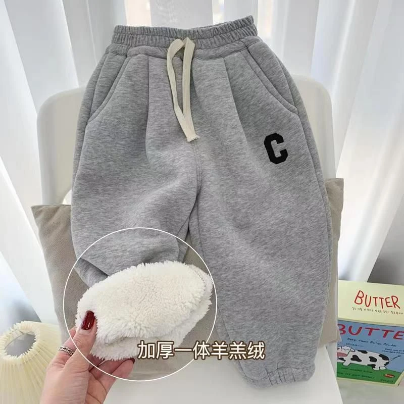 儿童加绒加厚裤子冬季宝宝保暖一体绒厚绒卫裤男童运动休闲裤